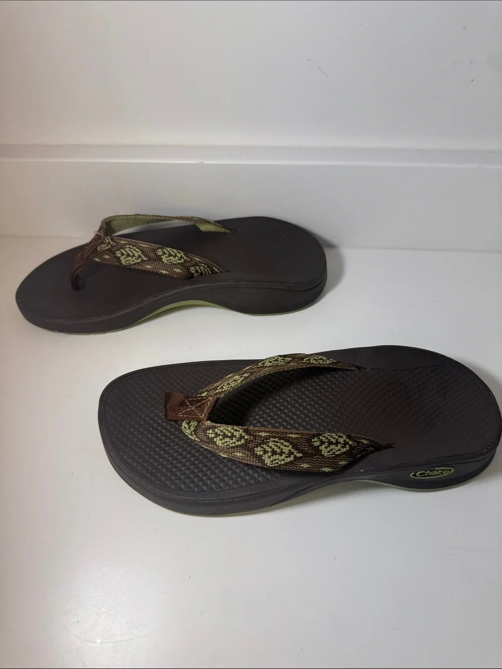 Chaco Kid’s Brown Flip Flop Sandals with Patterned Straps - Size 4